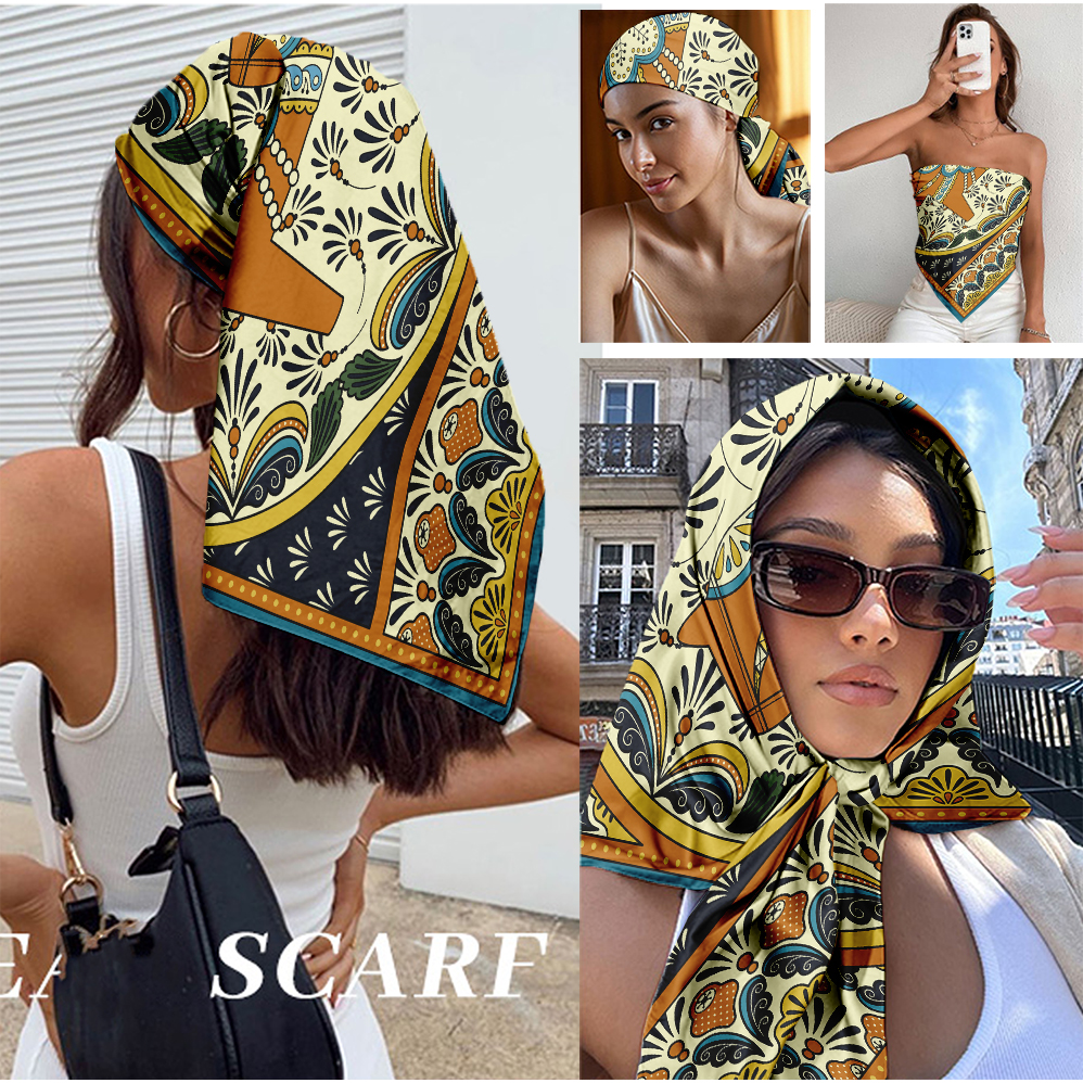 Vintage Print Satin Scarf 90cm - Travel Accessories Neck incelemesi ve fiyatı