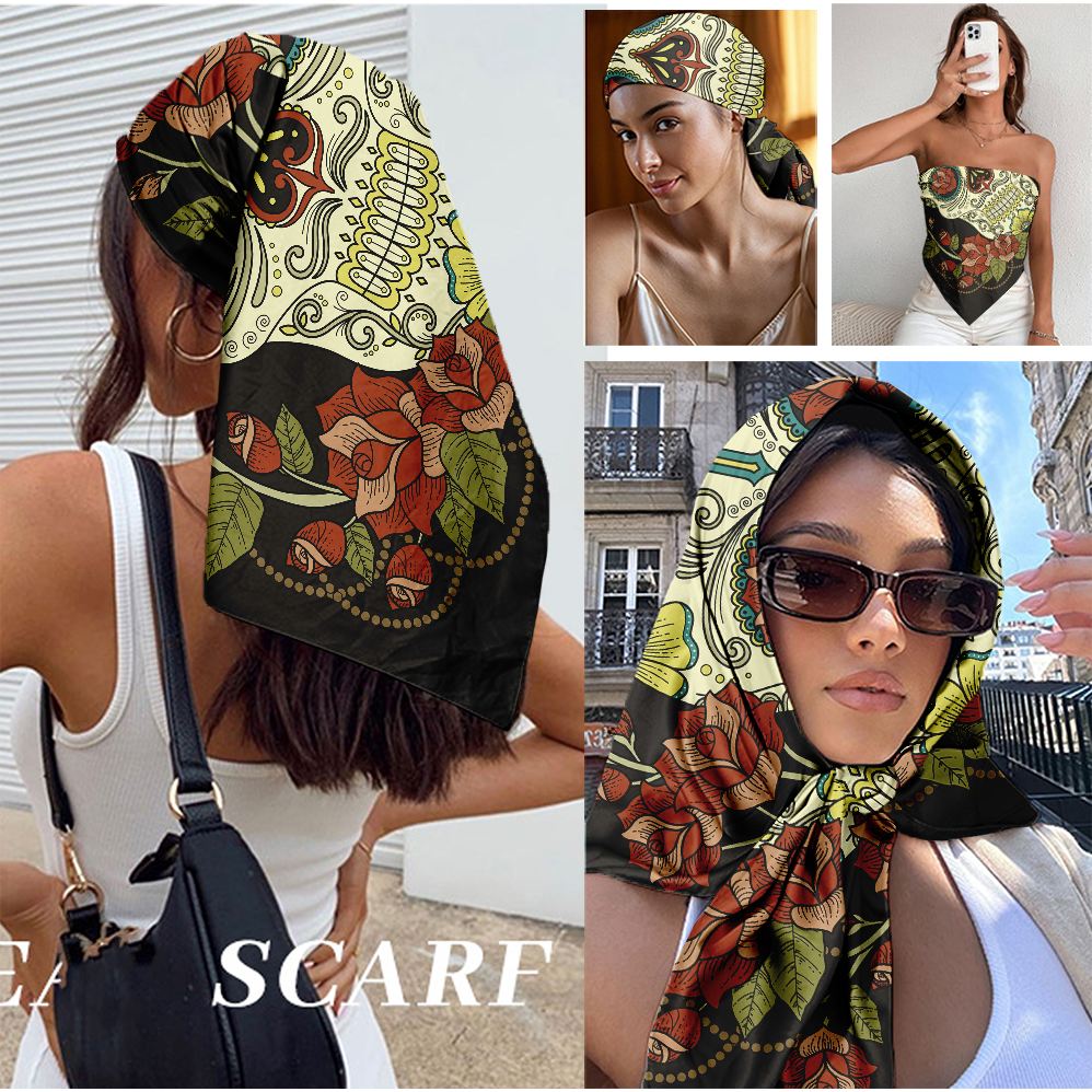 Vintage Print Satin Scarf 90cm - Travel Accessories Neck incelemesi ve fiyatı