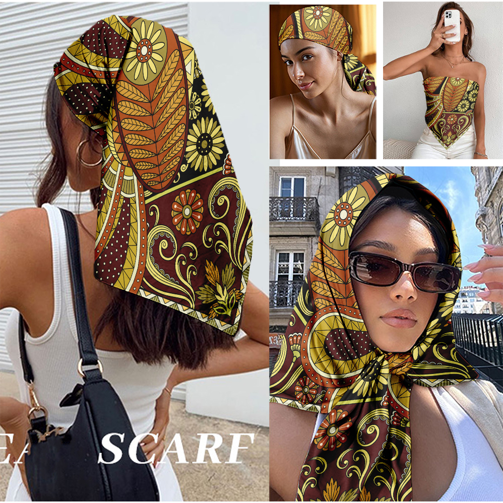 Vintage Print Satin Scarf 90cm - Travel Accessories Neck incelemesi ve fiyatı